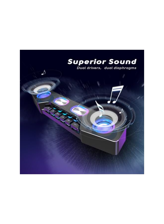 Wireless Gaming Speakers, PC Speakers for Desktop with Bluetooth 5.0 chip, RGB Loudspeaker with Aux-in Audio Jack, Controllable RGB, 6 function buttons, for Gaming, Streaming, Party, E-Sport, Black - Image 2